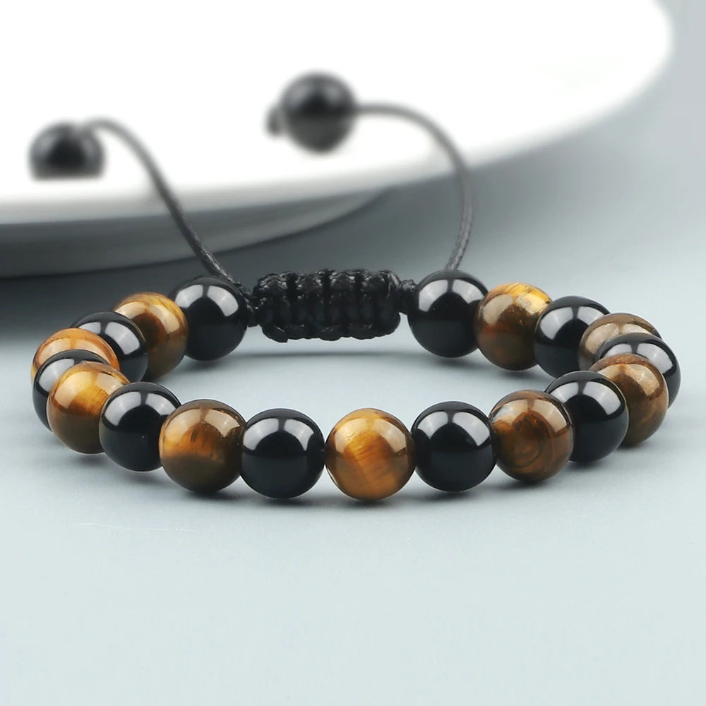 High Quality Blue Tiger Eye Stone Bracelet Adjustable Size Braided Onyx Beads Bracelets＆Bangles Men Minimalist Jewelry Pulseras