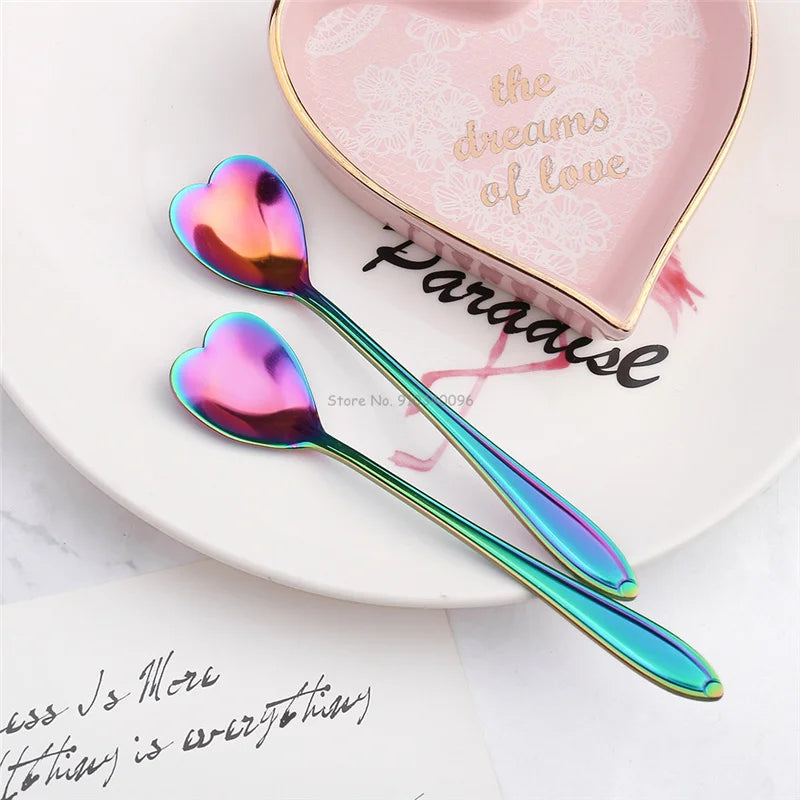 4Pcs Heart Shape Coffee Spoon Dessert Sugar Stirring Spoons Teaspoon Dinnerware Stainless Steel Kitchen Accessories