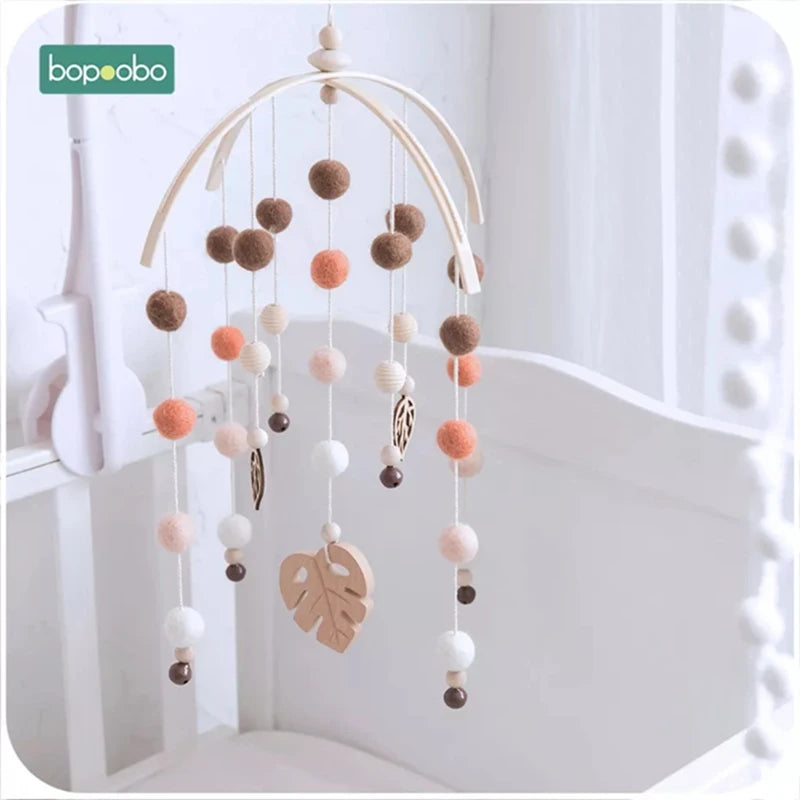 Bopoobo 1set Silicone Beads Baby Mobile Beech Wood Bird Rattles Wool Balls Kid Room Bed Hanging Decor Nursing Children Products