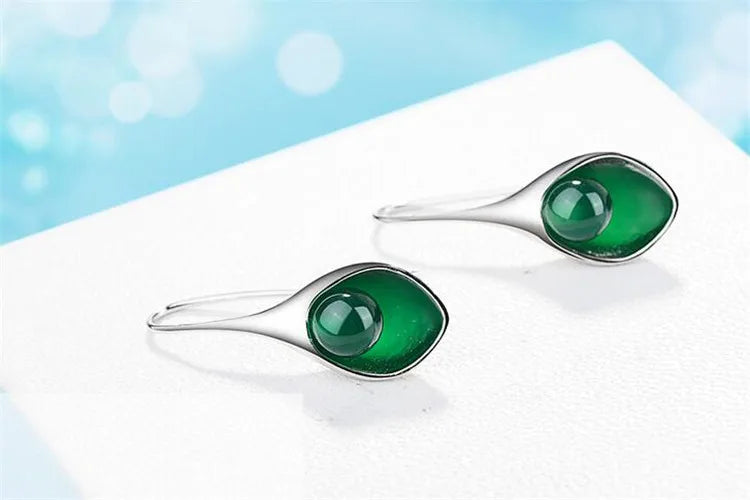 Ear Hook 925 Sterling Silver Green And Red Onyx Flowers Shape Long Earrings For Women Vintage Sterling-silver-jewelry E189