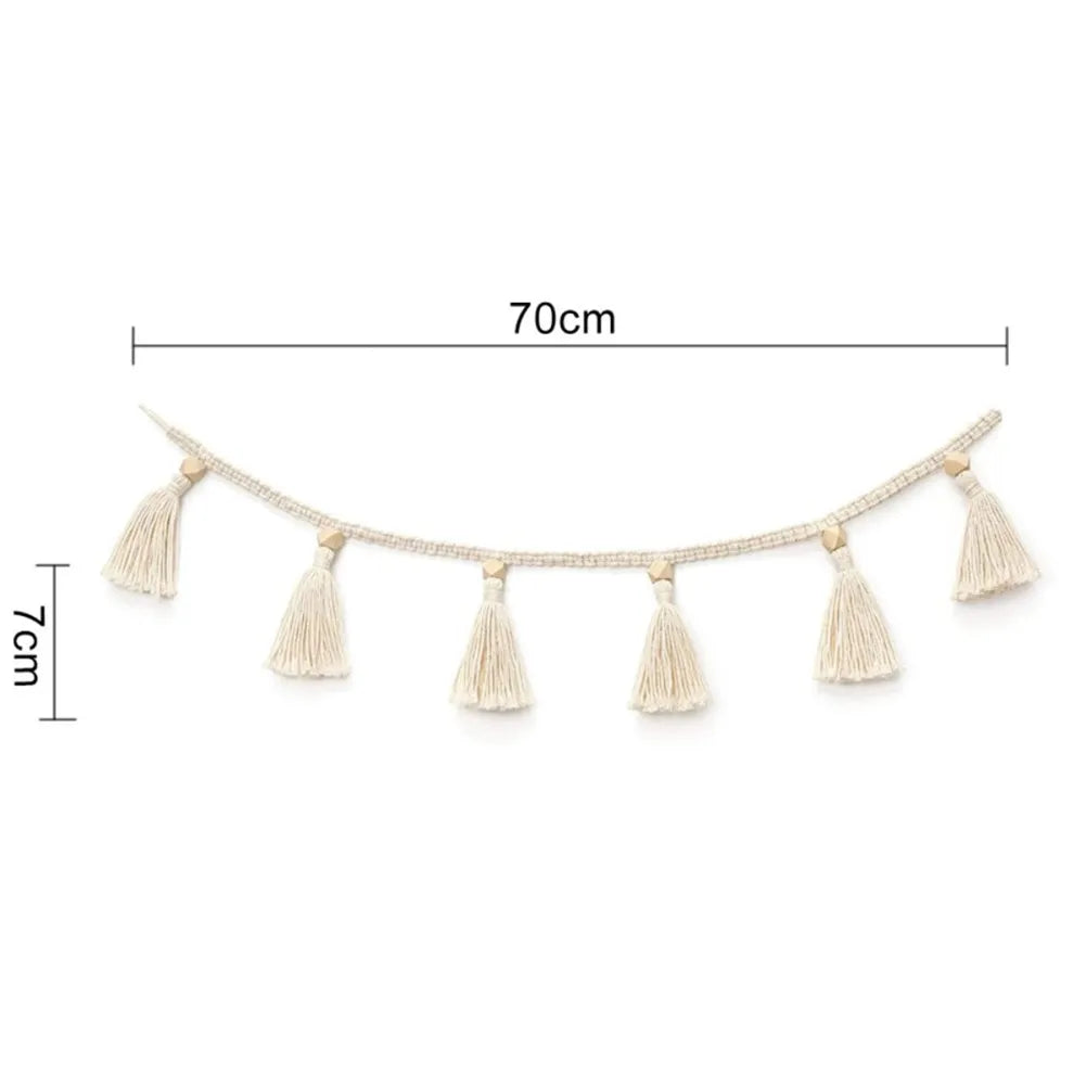 Handmade Wood Bead Garland With Jute Tassel Rustic Wooden Home Decoration Garlands For Rattan Macrame Wall Hanging Boho Gift