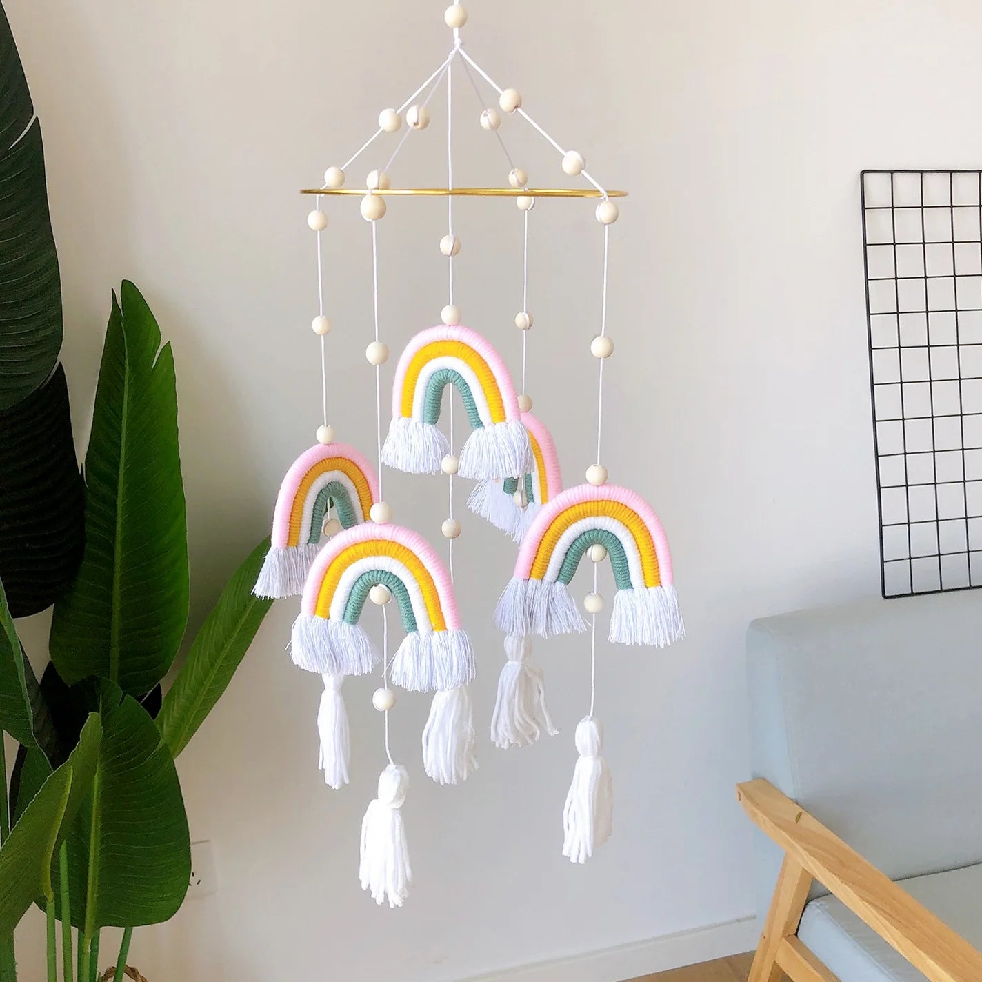 Kids Room Decor Nordic Rainbow Wind Chimes Wall Garlands 2PCS Handmade Hanging Decor Kids Room Boys Girl Bedroom Decoration