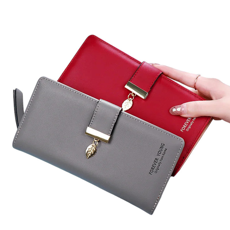Hemasa Fashion Leaf Pendant Women's Long Wallets Female PU Leather Zipper Coin Purse Hasp Money Clutch Bag Large Capacity Card Holders