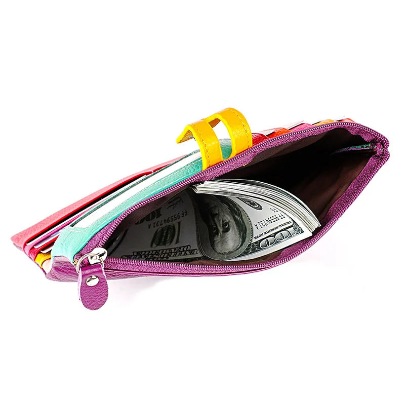Tejesa Genuine Leather Long Clutch Ladies Purse with Zipper Pocket/ Colorful Phone Wallet