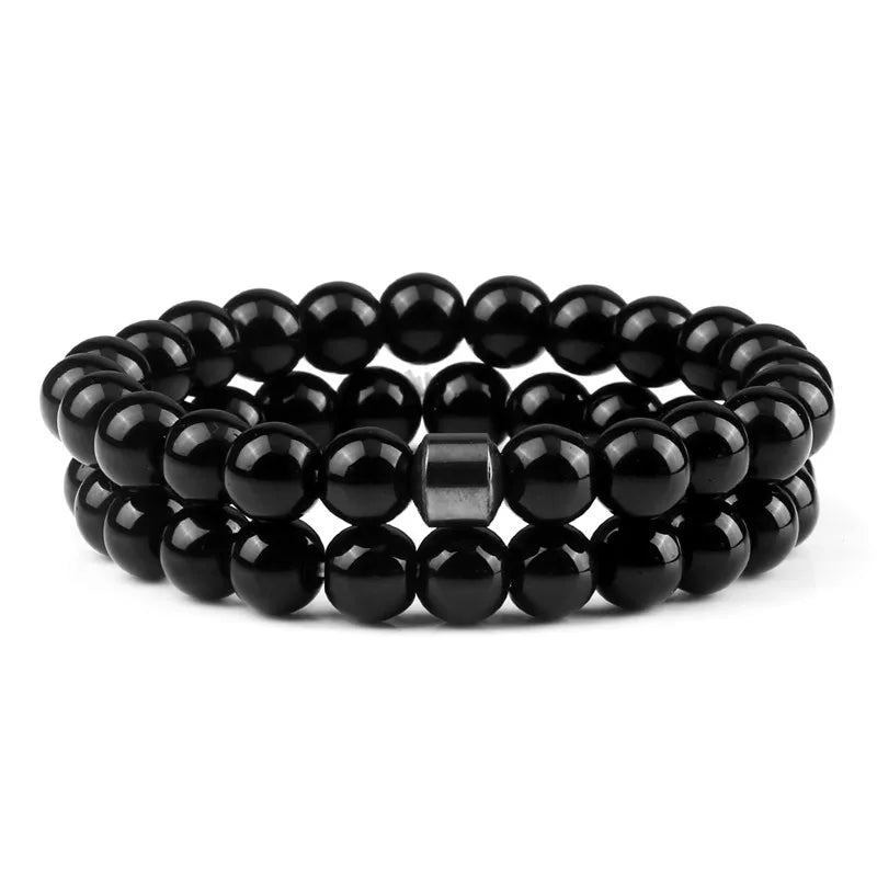 Hemasa 8mm  Beads Stretchable Bracelet Set With Cylinder Charm  for  Women