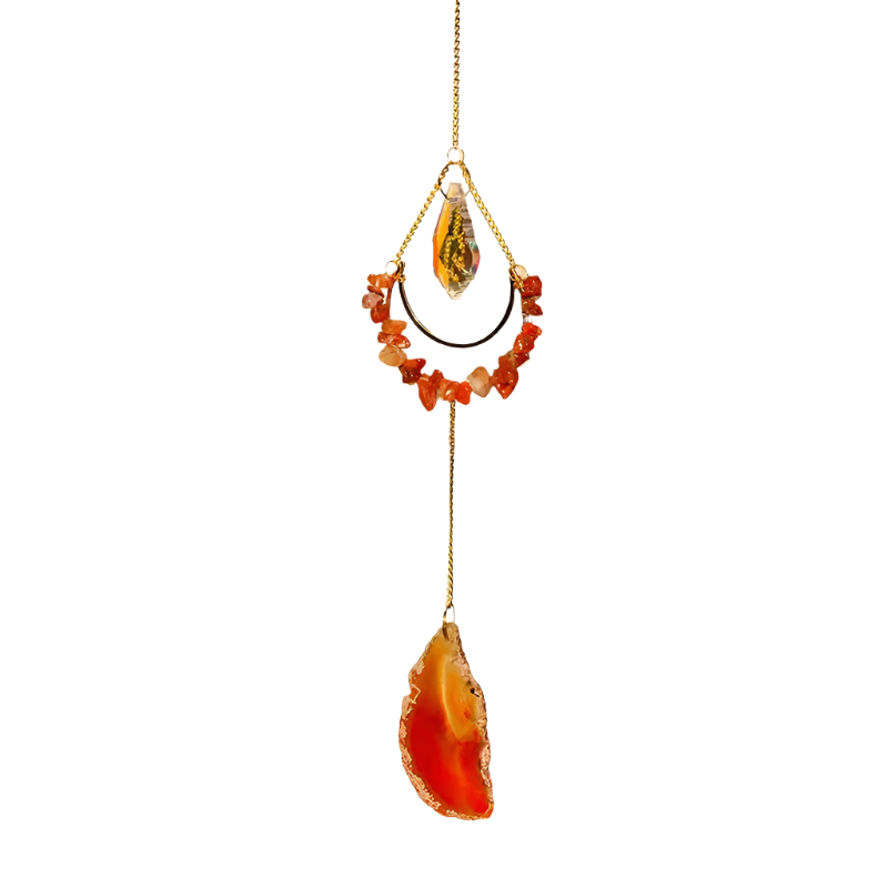 crystal spiritual heal decor Wind chimes hanger natur mixed quartz crystal crescent moons Sun catchers for gift