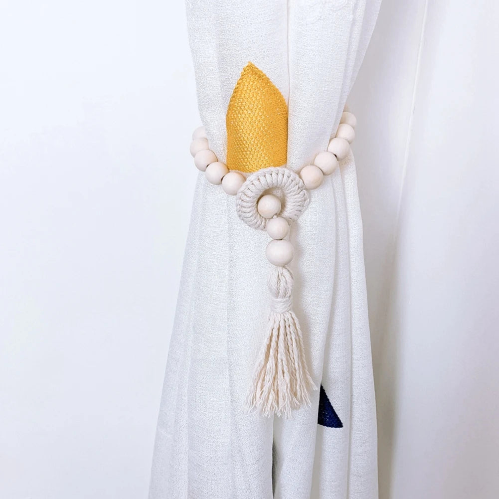 Bead Garlands Curtain Tiebacks Boho Tassel Wood Bead Curtain Rope Holdback Farmhouse Curtain Holders For Drape Decoration