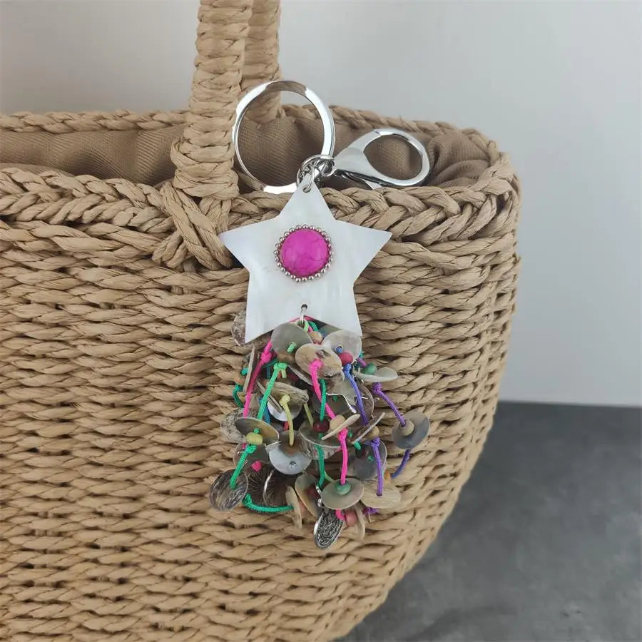 Leather Tassel With Colorful Pompons Handbag Accessorise Boho Style Keychains For Women Keyring Jewelry