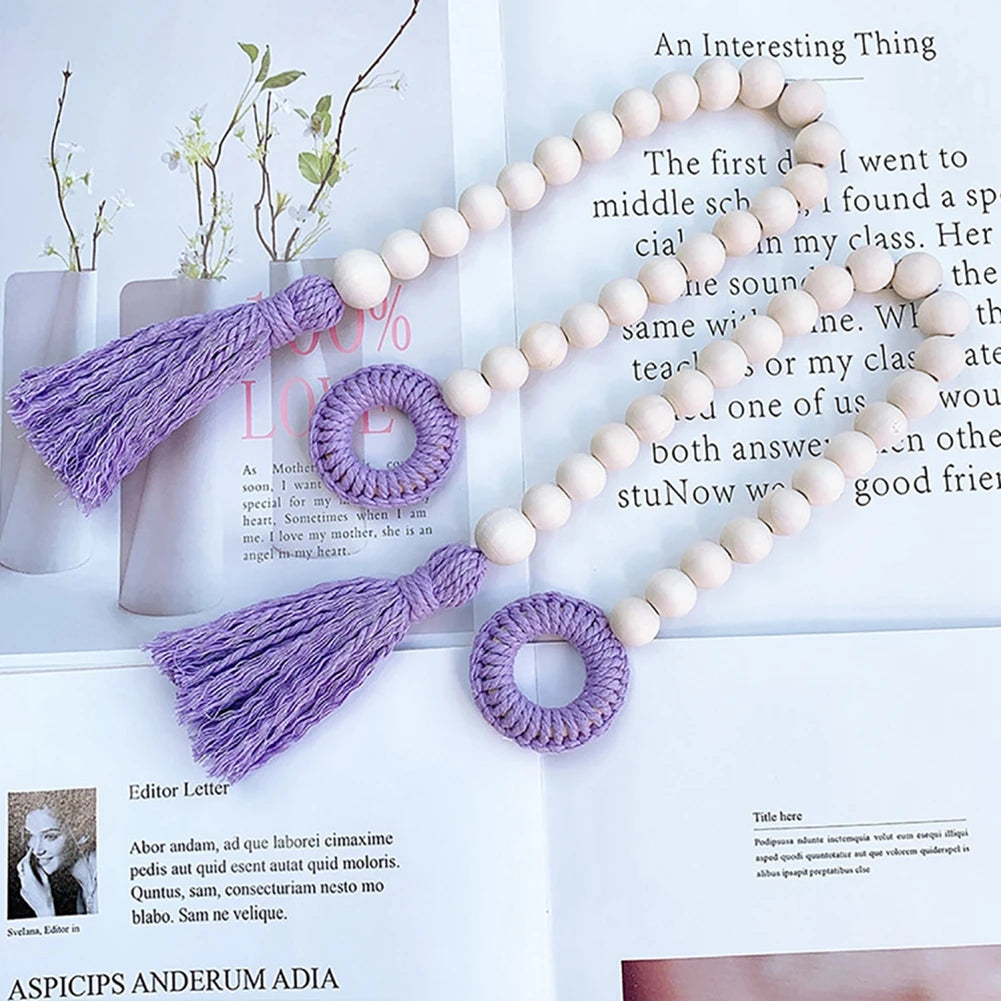 Bead Garlands Curtain Tiebacks Boho Tassel Wood Bead Curtain Rope Holdback Farmhouse Curtain Holders For Drape Decoration