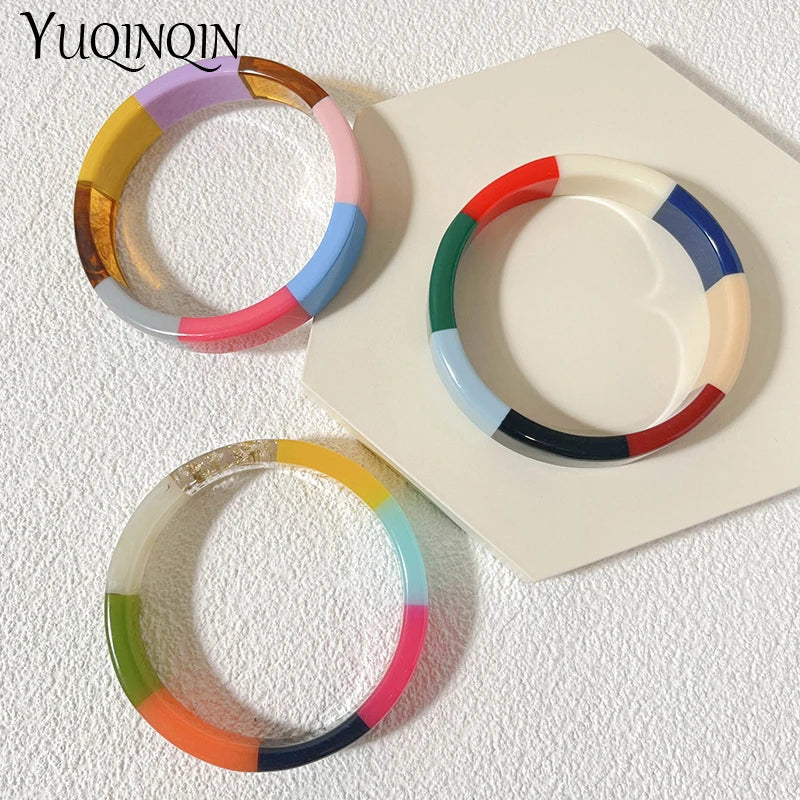 Hemasa   Acrylic Resin  Colorful Geometric Round Bangle Bracelets for Women