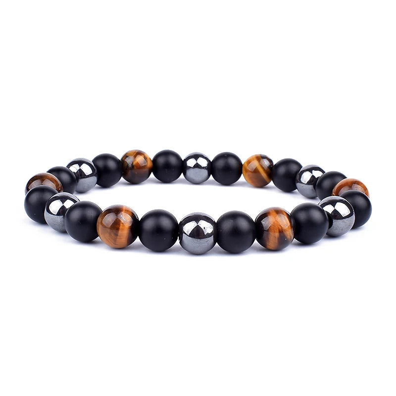 Hemasa Natural Black Obsidian Hematite Tiger Eye Beads Bracelets