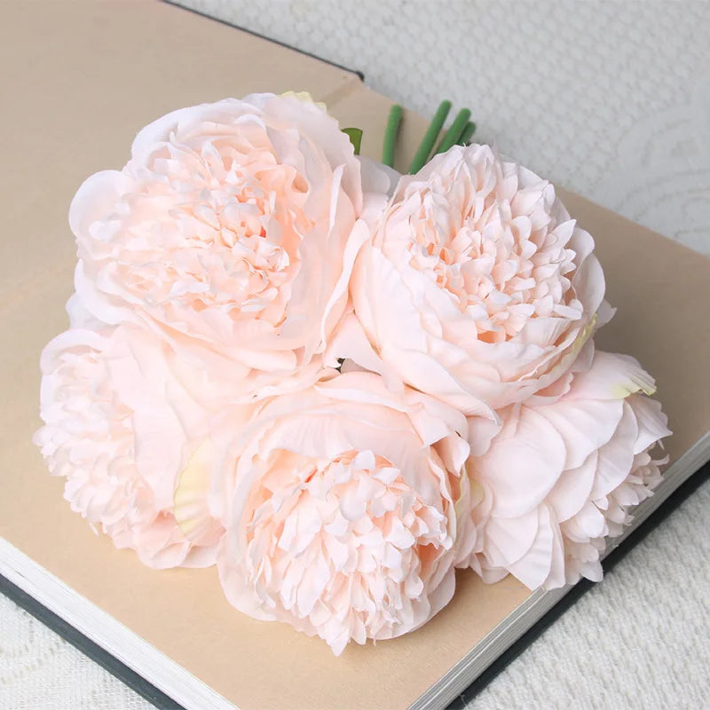 Tejesa 5 Big Heads 11cm Diameter Rose Pink Peony Artificial Flowers Bouquet Fake Flower for Home Bride Wedding Decoration Marriage Decor