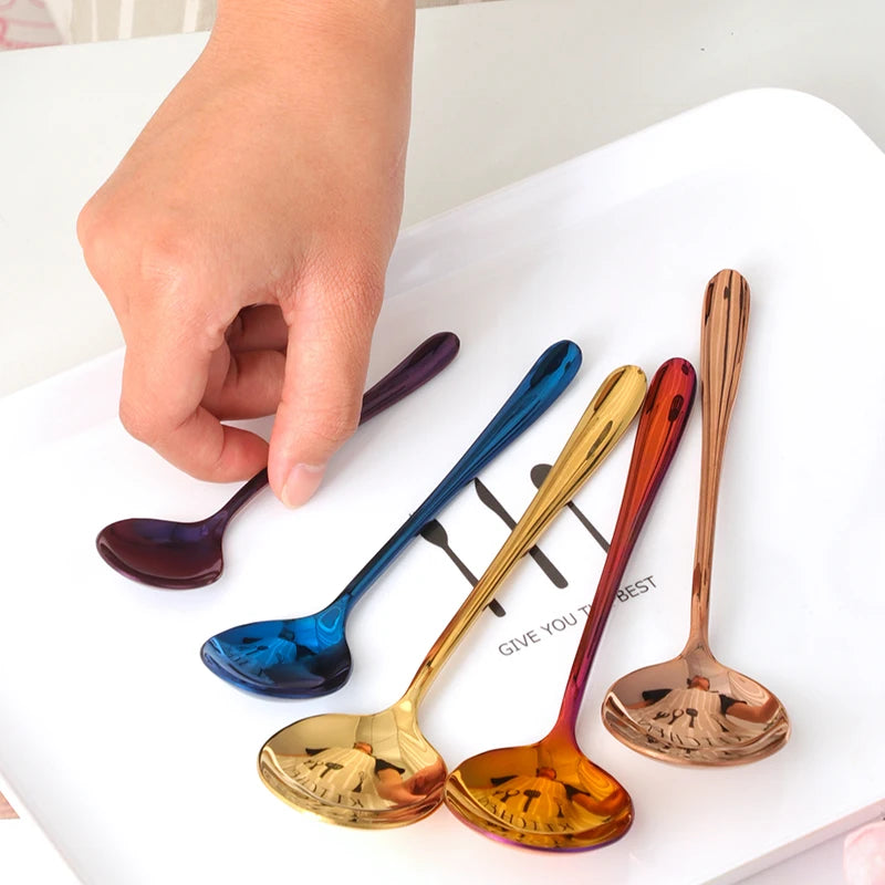 Hemasa Stainless Steel Coffee Tea Spoons /Gold Blue Beautiful Teaspoons/ Mixing Soup Spoon Dinnerware Flatware Christmas Serving Spoon