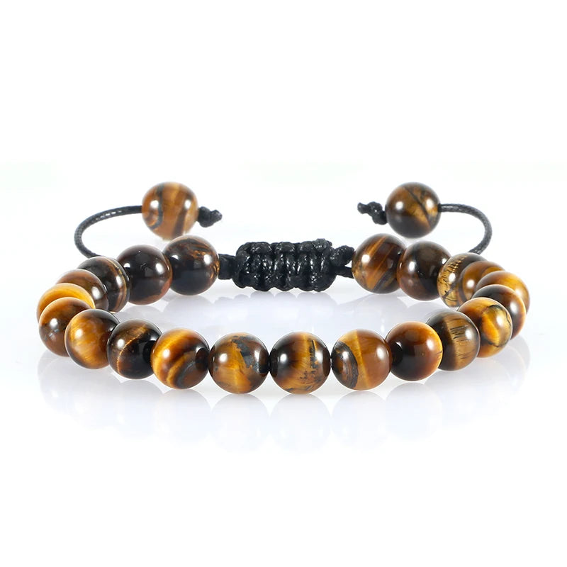 Hemasa Tiger Eye Stone Beads Bracelet Braided Rope Adjustable Black Lava Charm Healing Balance Beaded Bracelets for Men Women Jewelry