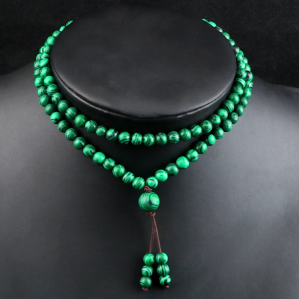 6mm Natural Malachite Stone Beaded Necklace 108Mala Prayer Women Green Color Stone Pendant Necklace Men Bangle Necklace Jewelry