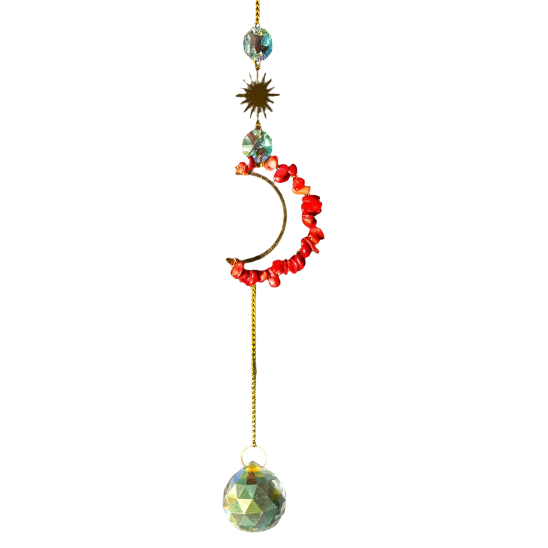 fashion jewelry crystal spiritual heal decor wind bells hanging natural mix quartz crystal crescent moon Sun catchers for gift