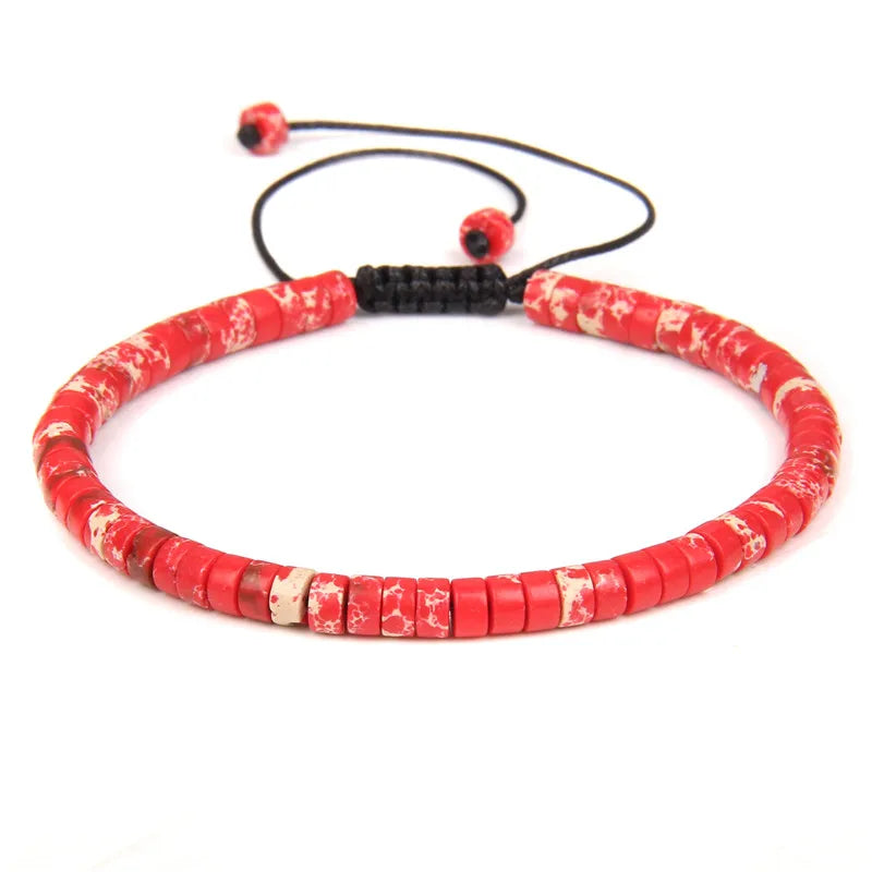 Tejesa  Natural Blue Emperor Stone Beads Woven Bracelet Polished Flat Shape Adjustable Rope Lady's Gift Beaded Bracelet