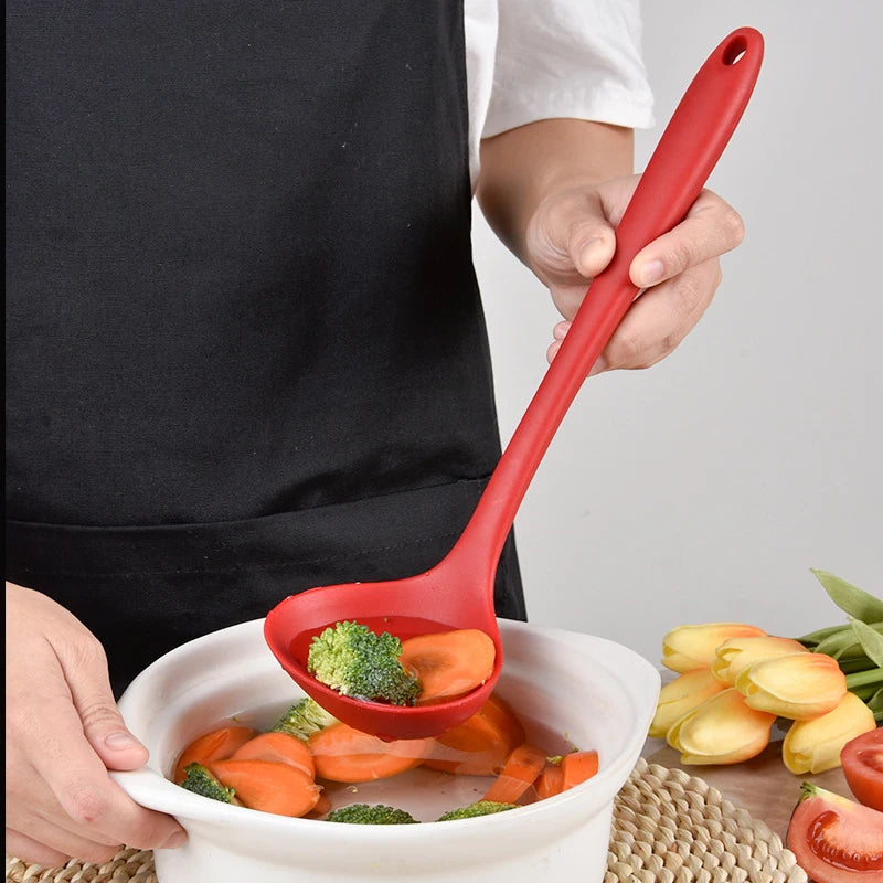 Hemasa 4 Pcs  Silicone Ladle Soup Spoon Curved Handle Heat Resistant Round Scoops