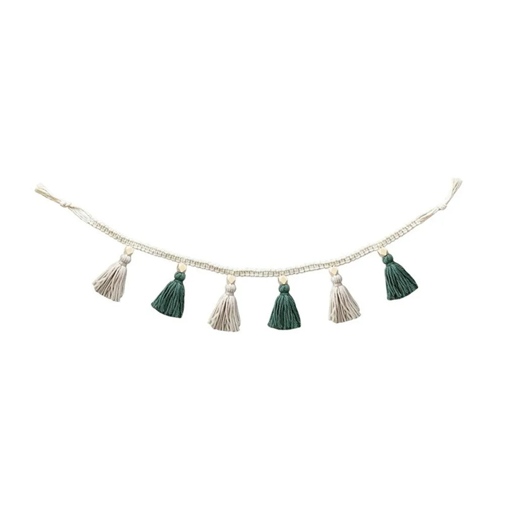 Handmade Wood Bead Garland With Jute Tassel Rustic Wooden Home Decoration Garlands For Rattan Macrame Wall Hanging Boho Gift