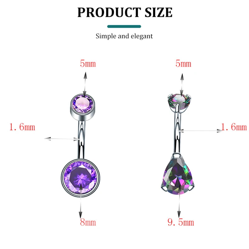 G23 Titanium Opal Zircon Belly Button Ring Round Cubic Bar Barbell Belly Drop Dangle Navel Piercing Men Women Body Jewelry