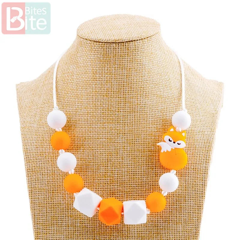 Bite Bites 1pcs Baby Teething Necklace Food Grade Silicone Beads Long Chain Baby Goods Silicone Bead Nurse Gift For Baby Teether