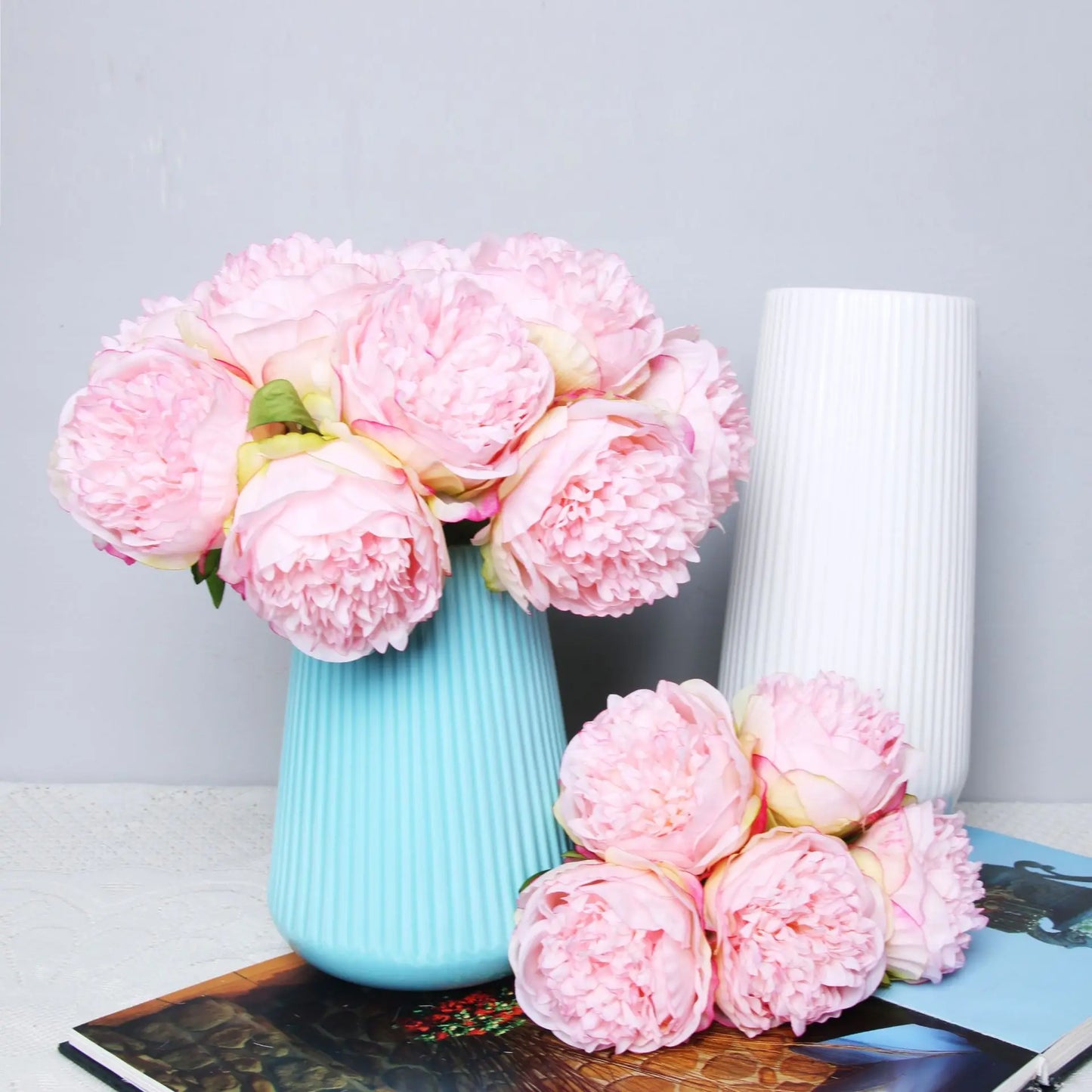 Tejesa 5 Big Heads 11cm Diameter Rose Pink Peony Artificial Flowers Bouquet Fake Flower for Home Bride Wedding Decoration Marriage Decor