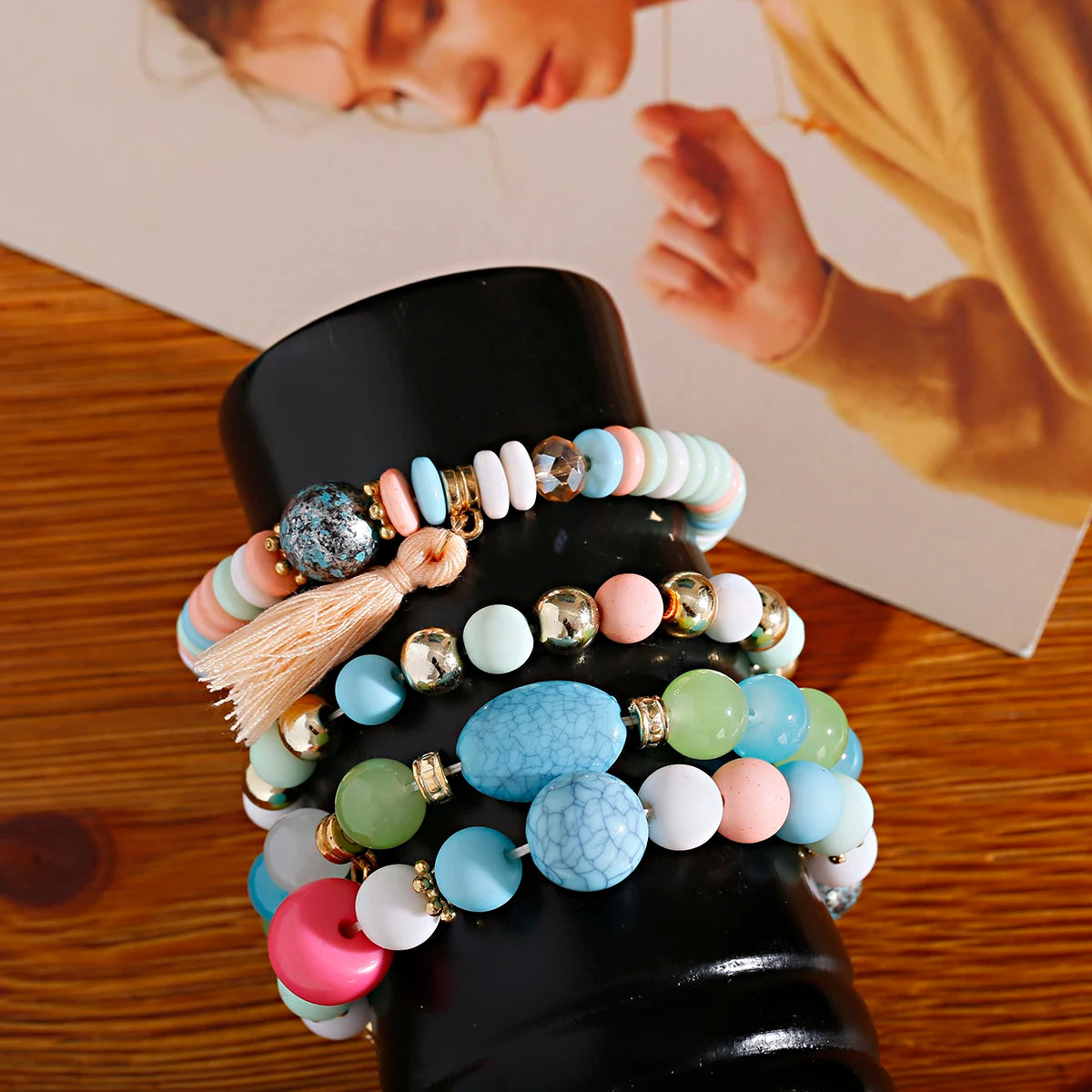 3pcs/set Bohemia Multilayer Crystal Stone Beads Tassel Charms Bracelets & Bangles Pulseras Mujer Boho Bracelet for Women Gift