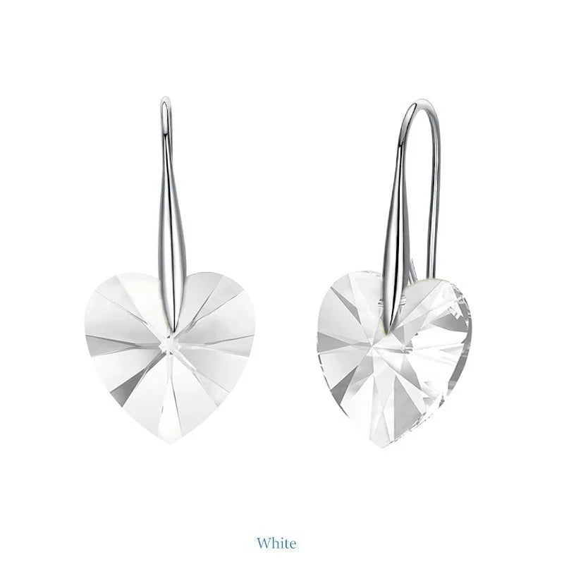 Fashion Drop Earrings Hanging Hearts Crystals for Women Party Hot Silver Color Ear Jewelry Friends Gift