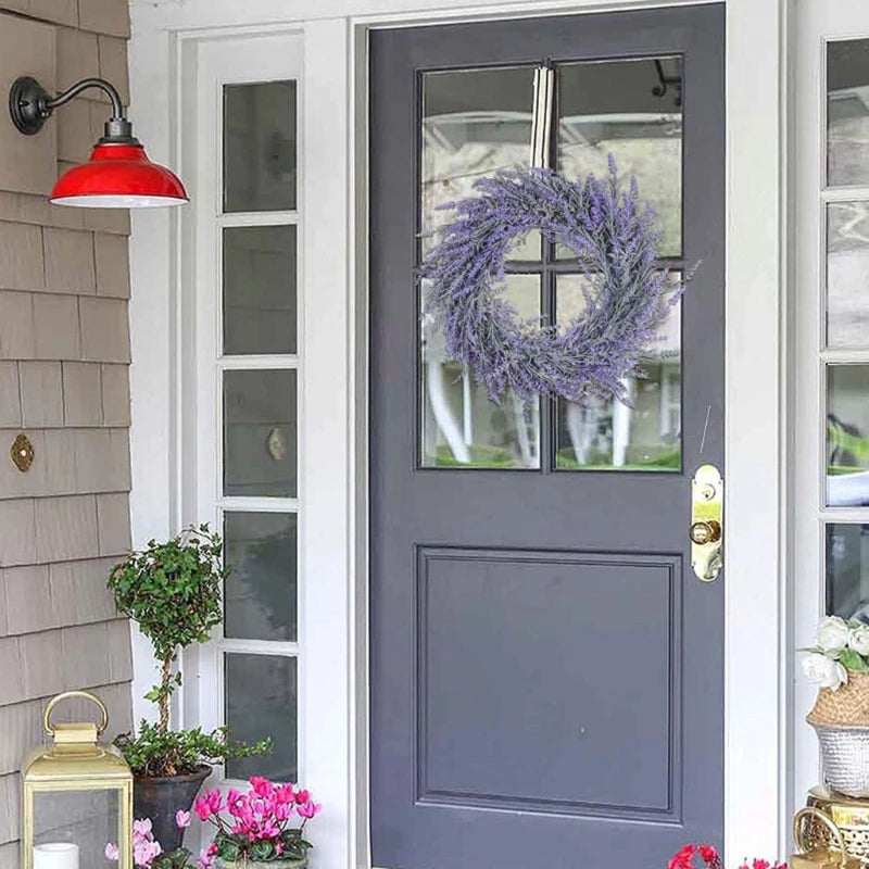 18" Artificial Lavender Wreath Fake Lavender Flower Wreath for Front Door Farmhouse Door Wreath Summer Hanging Wall Window