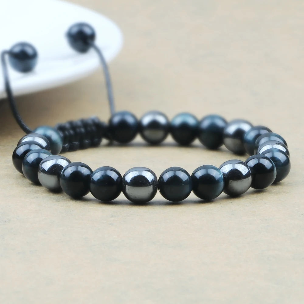 Beaded Men Bracelet Tiger Eye Stone No Magnetic Hematite Onyx Black Lava Beads Bracelets&Bangles Health Protection Soul Jewelry