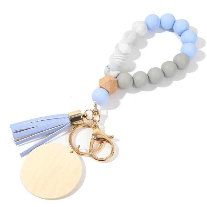 Silicone Keychain with Safe Card Picker Rainbow Color Silicone Beads Women Keyrings Barcelet Fashion Keychains For Keys Bag Car