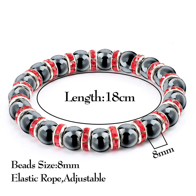 Men Natural Stone Beads Bracelet Charm Women Crystal Rhinestone Hematite Stretch Bracelets Bangle Healing Jewelry Pulsera Hombre