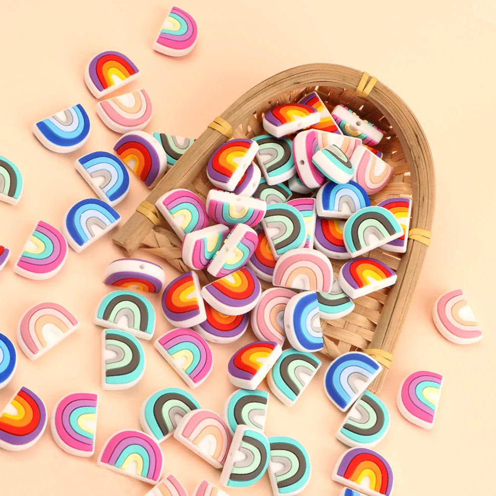 Kovict 10pcs BPA Free New Rainbow Beads Cute Silicone Beads For Food Grade Accessories Jewelry Making Bulk DIY Crafts Wholesale
