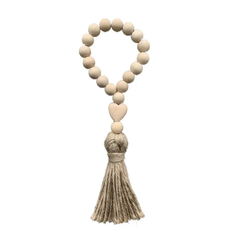 Lemon Wood Bead Garland Woven Tassel Wall Hanging DIY Crafts Nature Color Wood/Jute Rope Home Decor