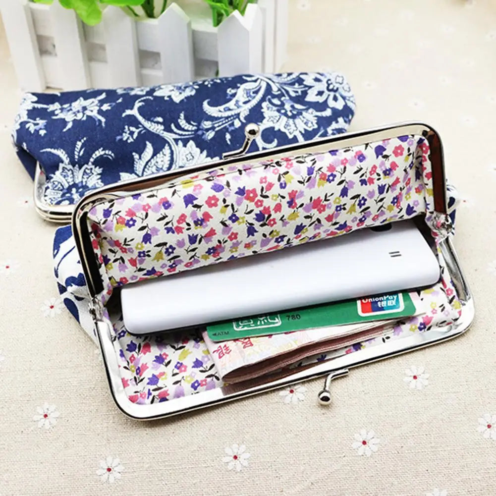 Hemasa  Wallet Ethnic Printed Long Buckles Canvas Wallet ID Card Keys Purse Clutches Bag Girls Coin Purse Makeup Brush Holder