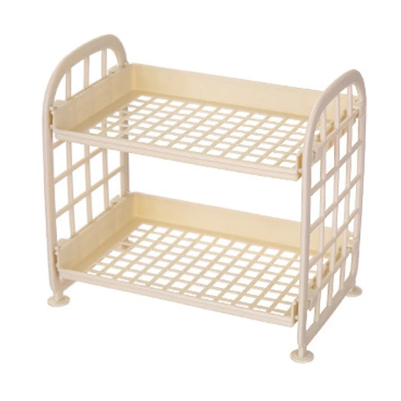 NICEFurniture 2 Tier Hollow Out Plastic Foldable Shelf Countertop Cosmetic Storage Spice Rack Vanity Tray Bathroom Kitchen