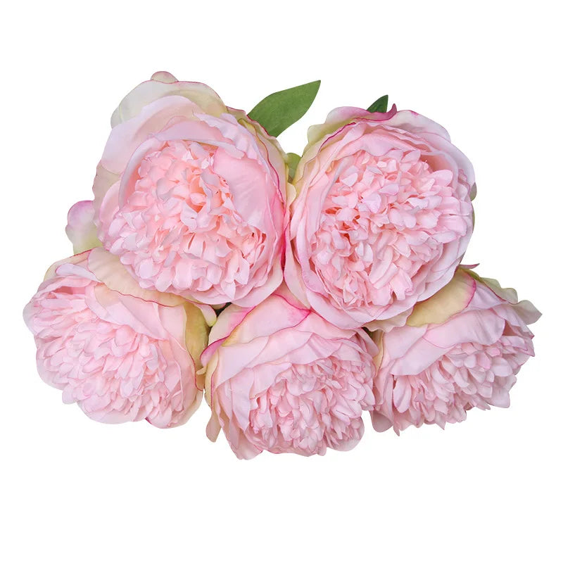 Tejesa 5 Big Heads 11cm Diameter Rose Pink Peony Artificial Flowers Bouquet Fake Flower for Home Bride Wedding Decoration Marriage Decor