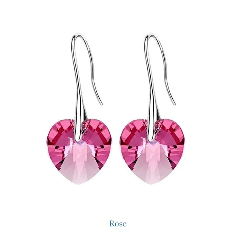 Fashion Drop Earrings Hanging Hearts Crystals for Women Party Hot Silver Color Ear Jewelry Friends Gift