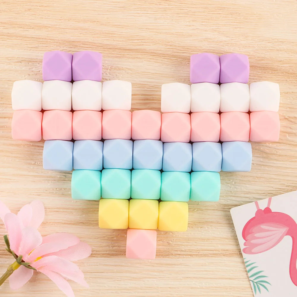 Hemasa  14mm Hexagon Silicone Beads 100/200/500Pcs For Jewelry Making