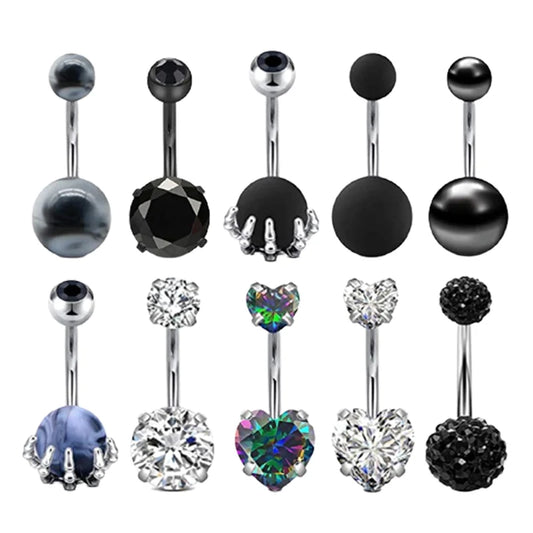 Ombligo Button Rings Zircon Stone Ball Navel Piercing Rings Punk Exquisite Belly Rings Surgical Steel Body Jewelry Unisex Gift