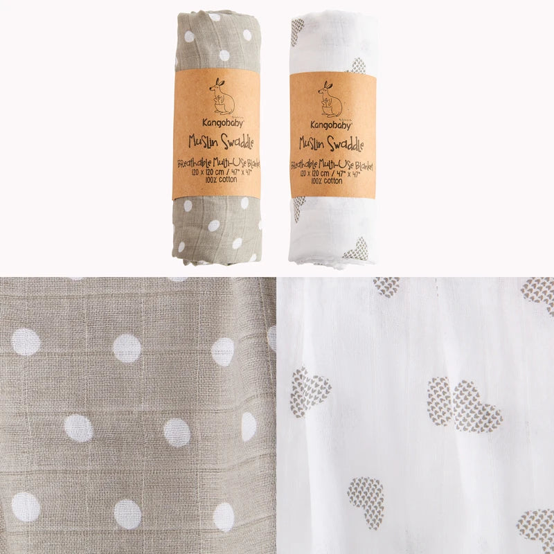 Tejesa 2pcs Set 100% Cotton Baby Muslin Swaddle Blanket / Newborn Bath Towel / Infant Wrap