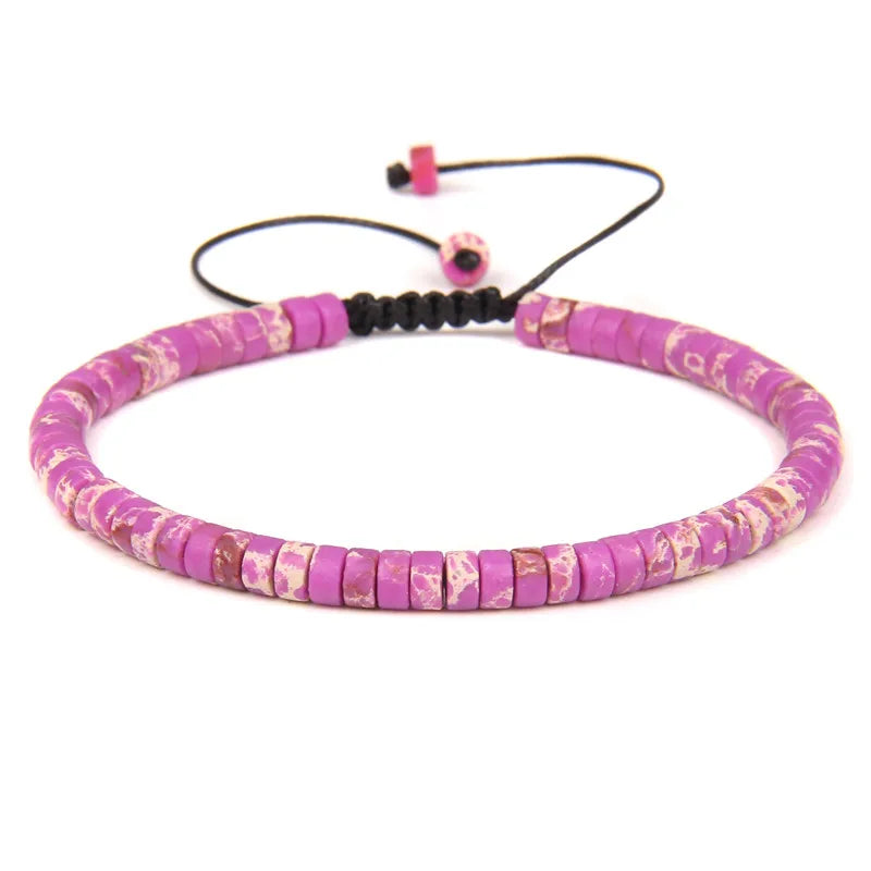 Tejesa  Natural Blue Emperor Stone Beads Woven Bracelet Polished Flat Shape Adjustable Rope Lady's Gift Beaded Bracelet