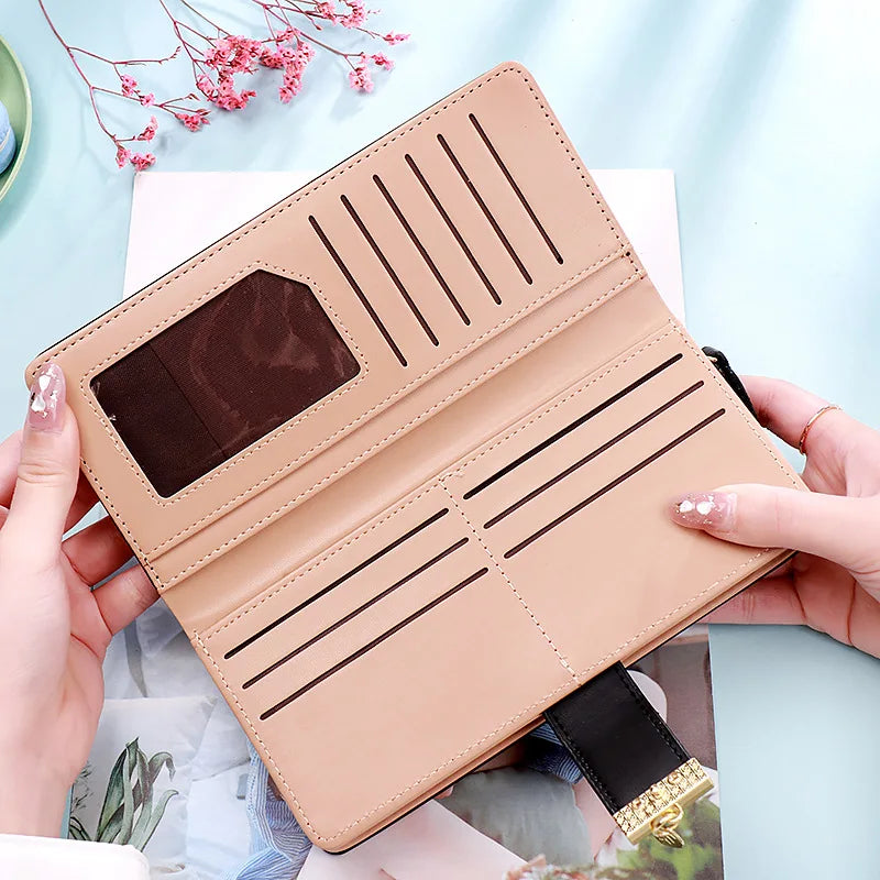 Hemasa Fashion Leaf Pendant Women's Long Wallets Female PU Leather Zipper Coin Purse Hasp Money Clutch Bag Large Capacity Card Holders