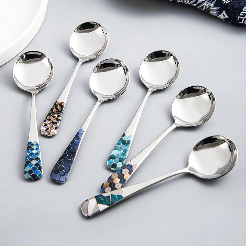 Hemasa Stainless Steel  Silver Coffee Ice Cream  Teaspoons  Dinner Tableware Round Head Dessert Spoons