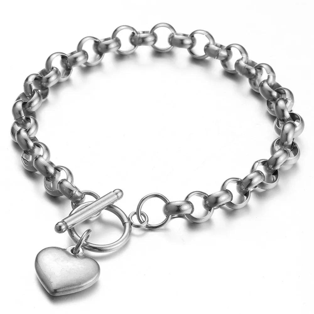 Tejesa Stainless Steel Keel Chain Puff Heart Charms  with  Toggle Bracelets