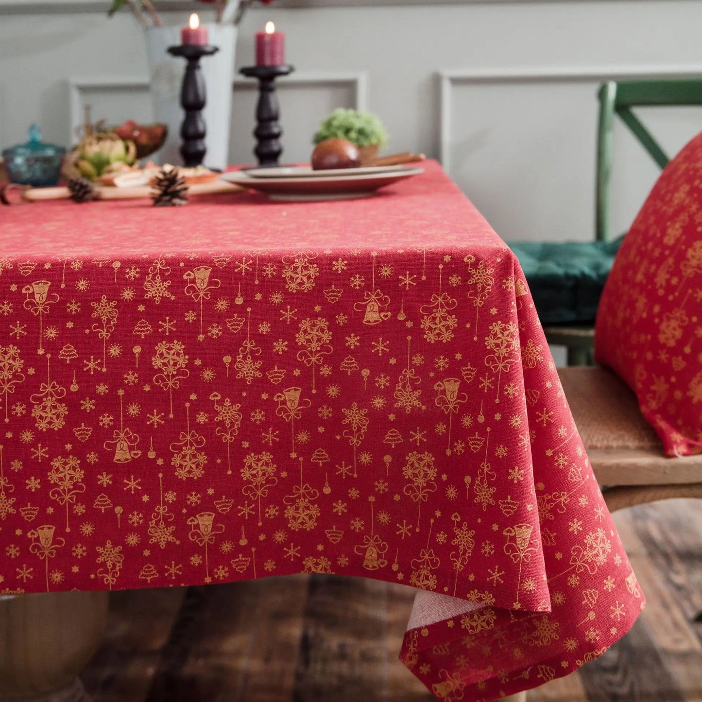 Tejesa Green Tablecloth with Christmas Pattern, Cloth, Pillowcase, Wedding Decoration, Banquet Table Cover