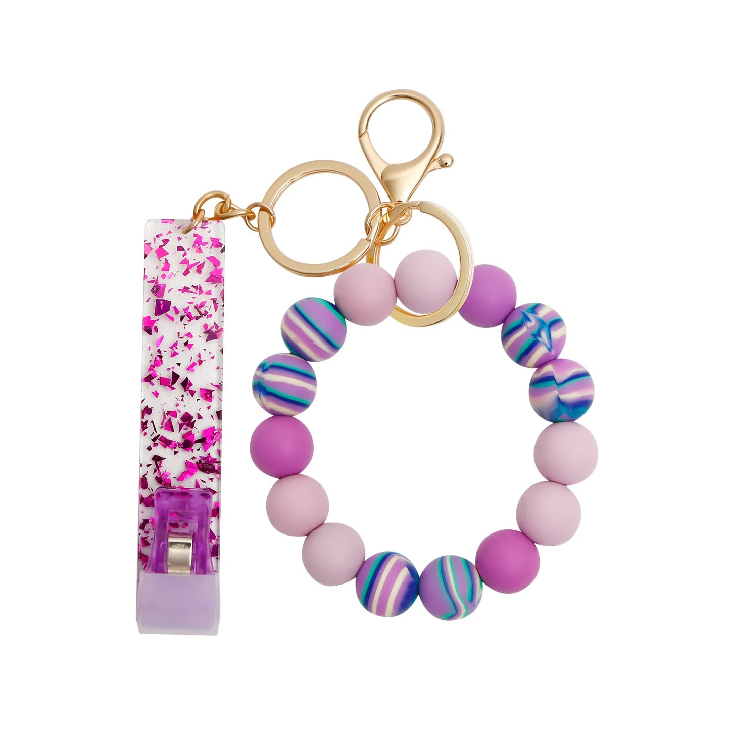 Silicone Keychain with Safe Card Picker Rainbow Color Silicone Beads Women Keyrings Barcelet Fashion Keychains For Keys Bag Car