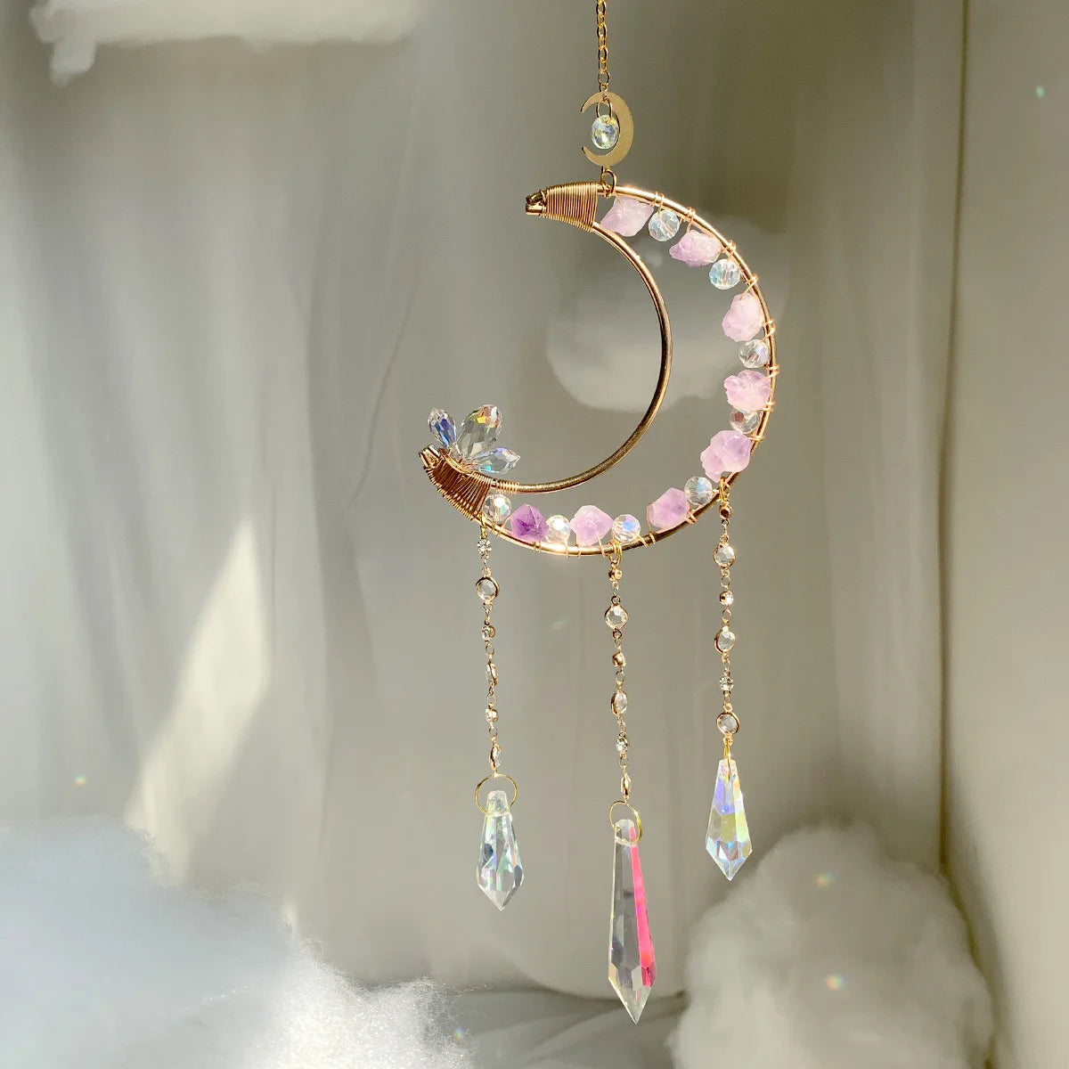 Minimalist Rainbow Maker Sun Catcher Wind Chime Crystal Hanging Moon Pendant Garden Decor