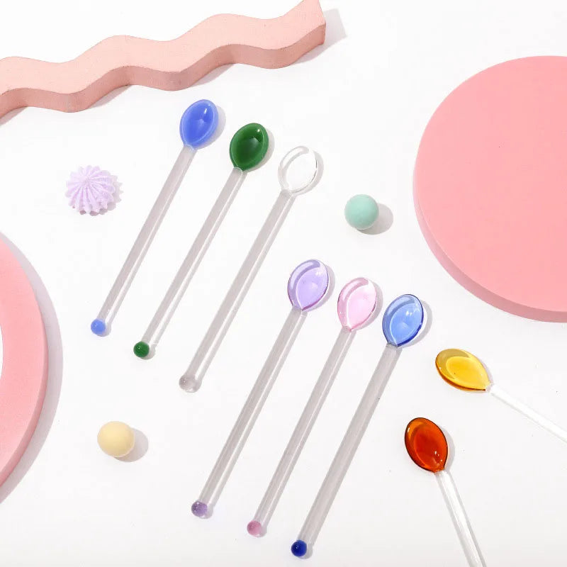 1pc Glass Dinnerware Spoon Tea Dessert Coffee Ice Cream Accessories Bar Tools New Long Handle Kitchen Accessories New