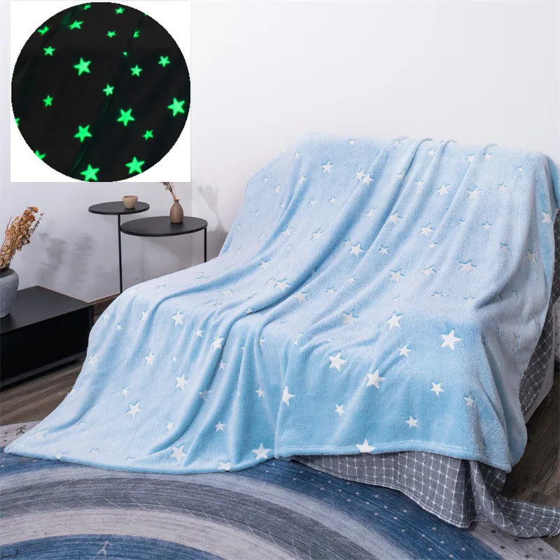 Hemasa Sky Blue Stars Luminous Glow in Dark  soft Kids Napping Blanket Magical Dress for New Year 2022